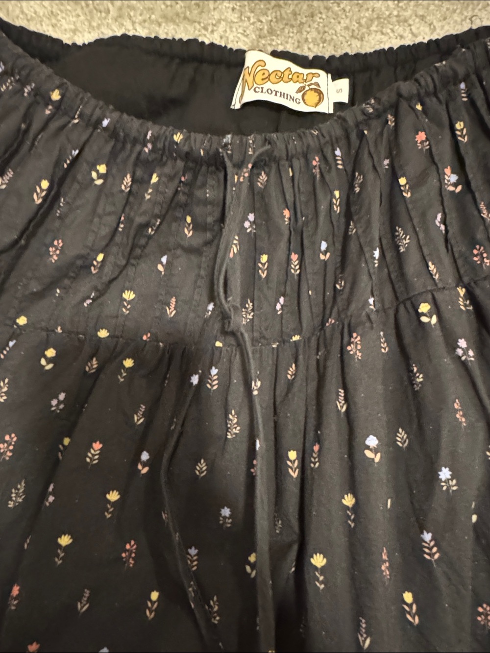 Tiered Black Maxi Skirt with Tiny Floral Print - Picture 3 of 5